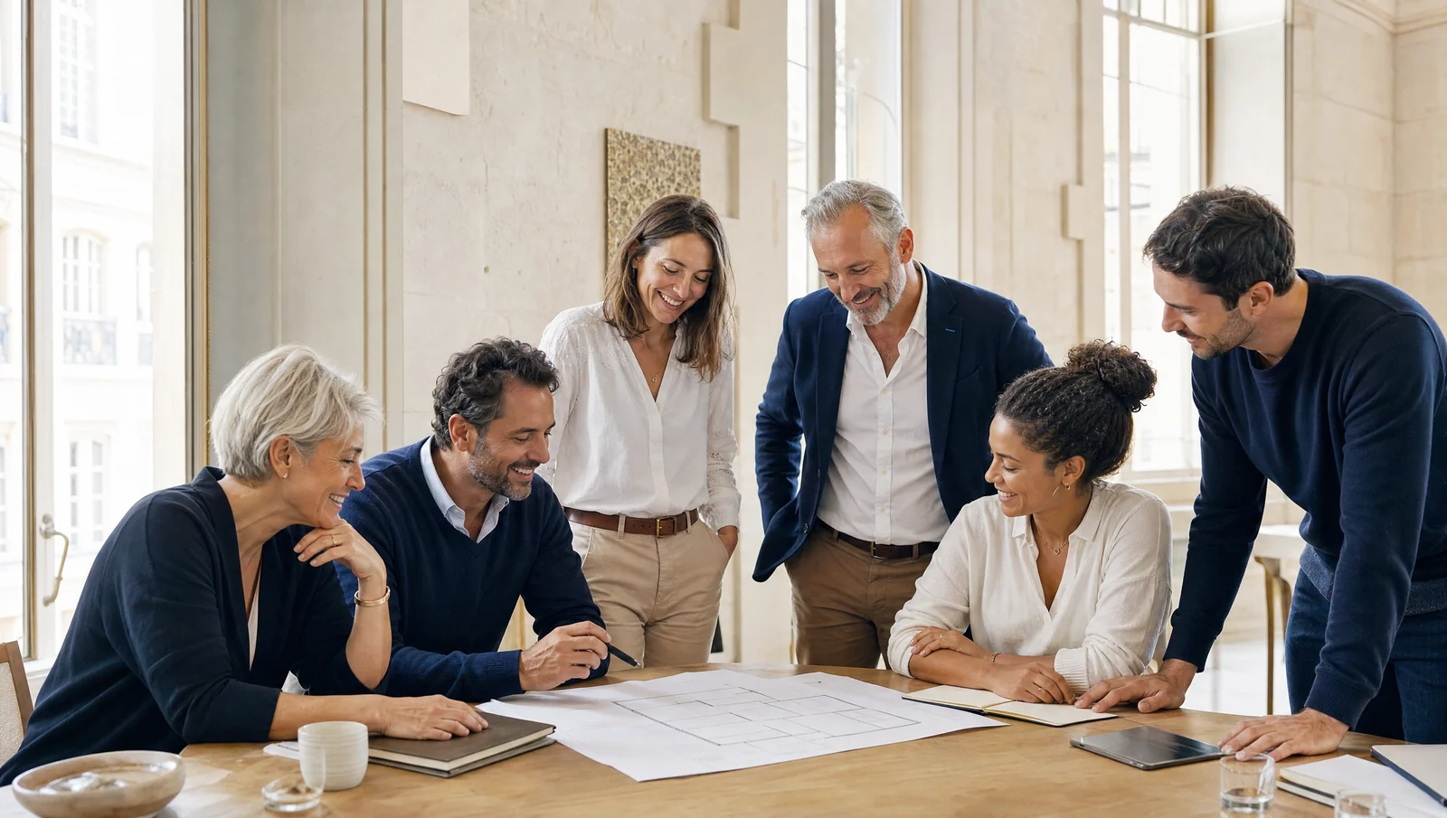 Illustration générée d’un collectif de professionnels de l’immobilier réunis